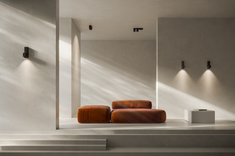 Minimalistic living room with square shape living room lighting